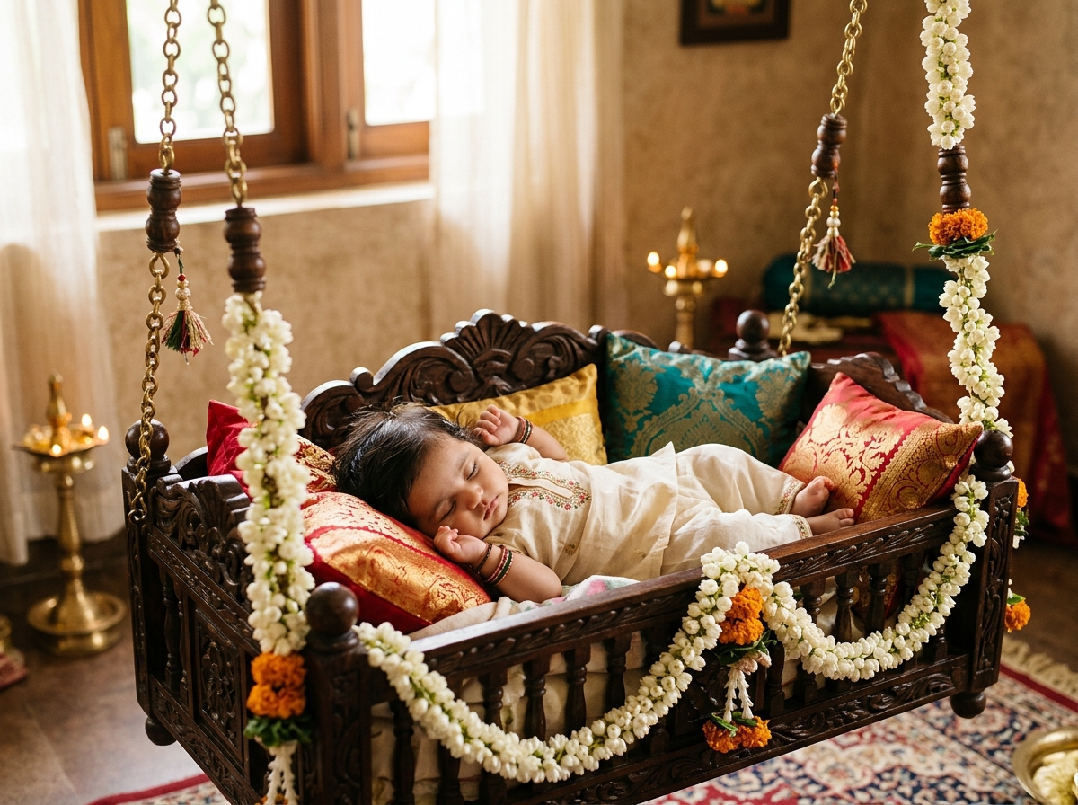 Thottil • Handcrafted Teak Cradle Naming Ceremony