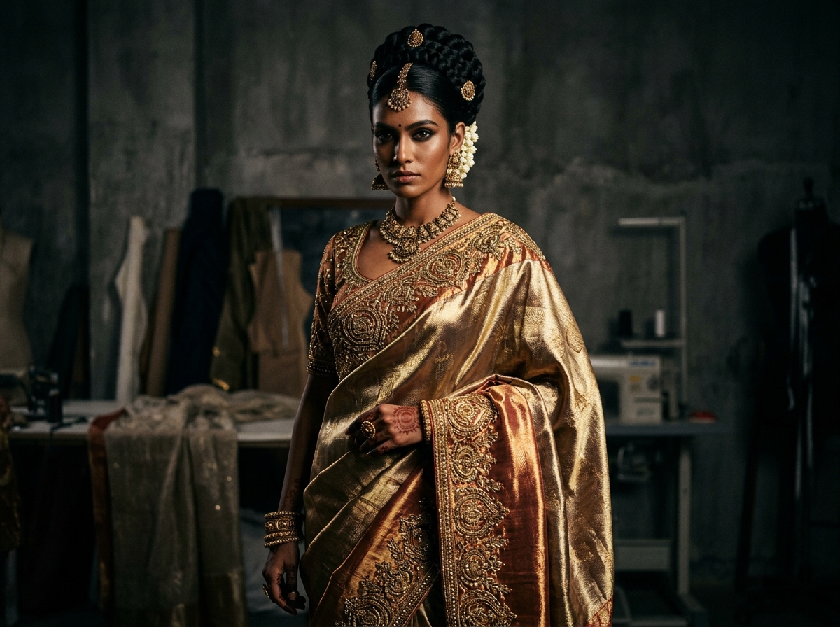 Haute Silk & Gold Couture Silhouette