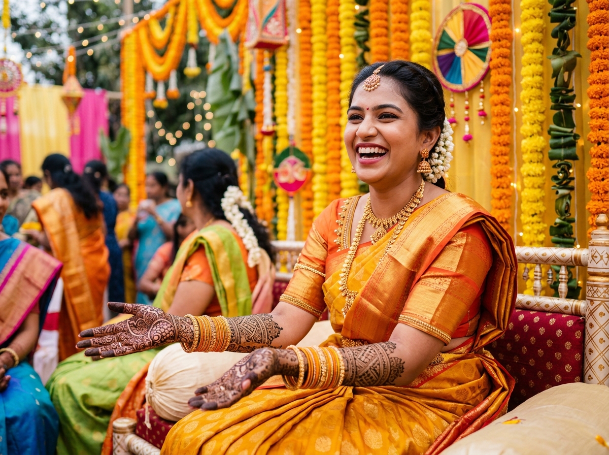 Vibrant Mehendi Celebration & Joyful Laughter