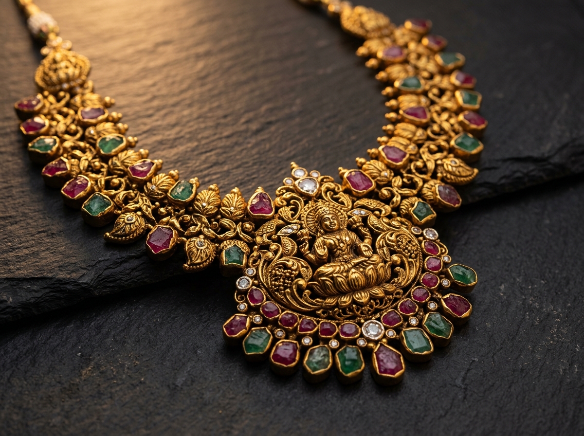 The Temple Lakshmi Gold & Ruby Necklace