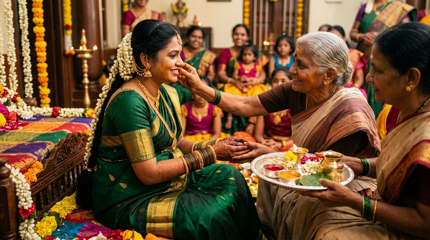 Valaikappu • The Green Silk & Glass Bangles Tradition